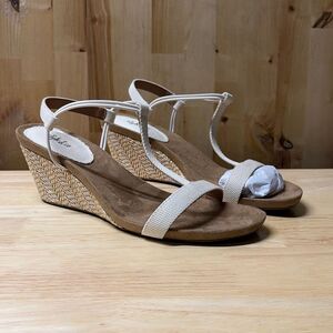 STYLE & Co Women’s White Mulan Round-Toe T-Strap Slingback Wedge Sandals SZ 11M